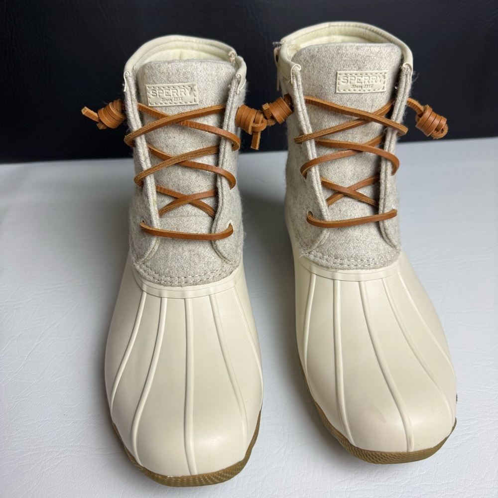 Sperry Cream and Tan Winter & Rain Boots Wool Embossed Duck Boots - Picture 4 of 7